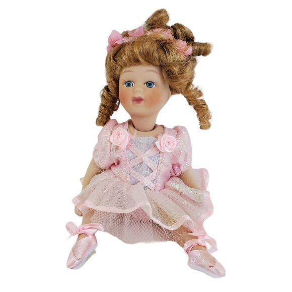 Geppeddo Collectible Porcelain Ballerina Doll 7" Pink Dress & Ballet Shoes Boxed - Picture 2 of 11